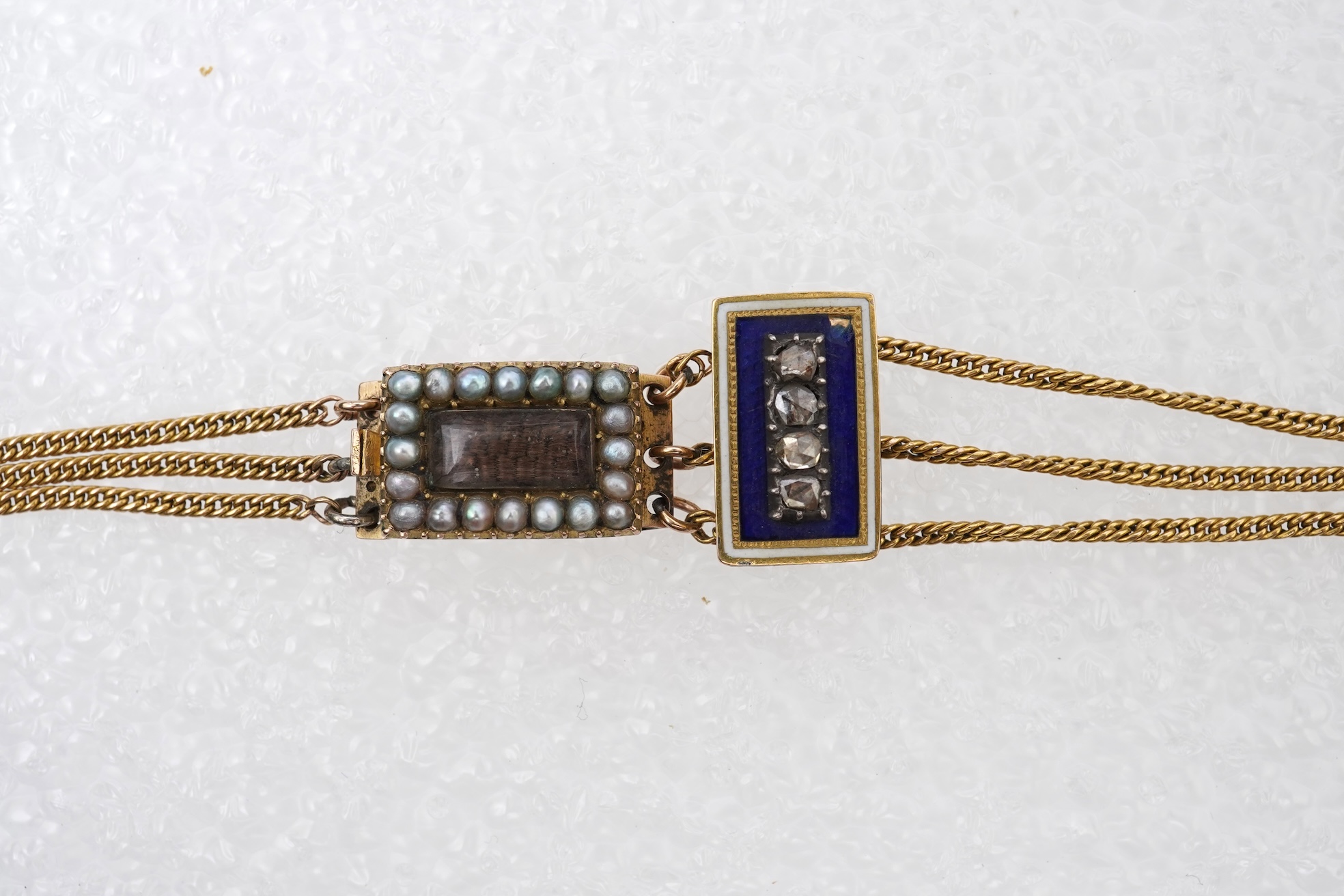 An enamel, pearl and diamond necklace, 19th century, composite